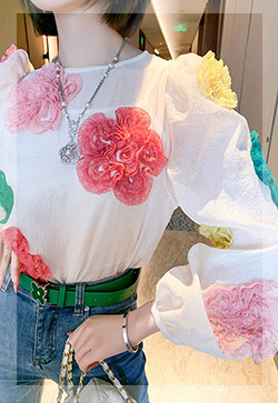 (수입) 레인보우 꽃 블라우스 셔츠