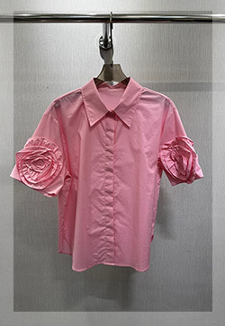 (수입) 플레이트 슬리브꽃 반소매 셔츠